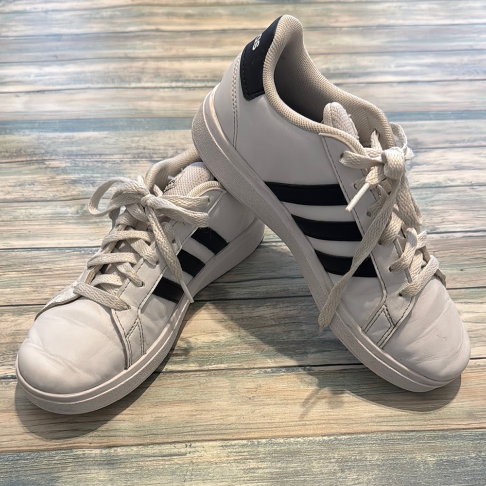 Girls Adidas White and Black Sneakers